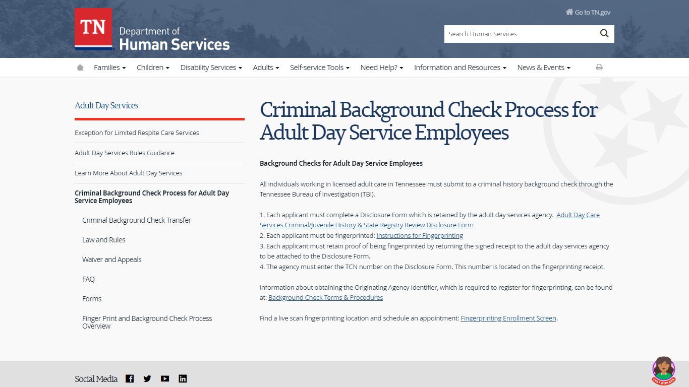 Criminal Background Check Process for Adult Day Service ... - Tennessee