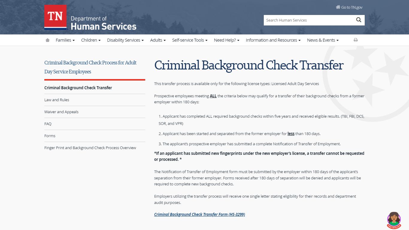 Criminal Background Check Transfer - tn.gov