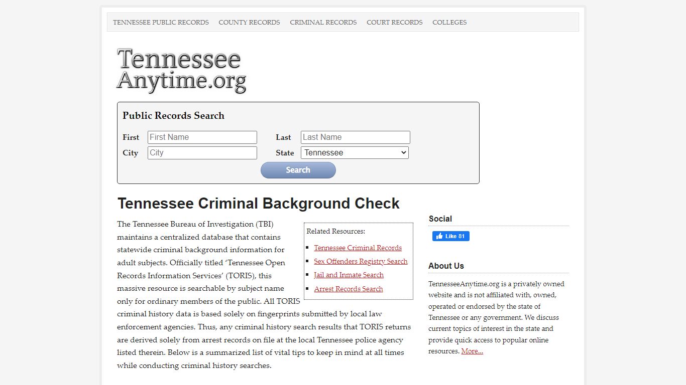 Tennessee Criminal Background Check - TennesseeAnytime.org